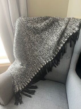 Cozy Black & White Throw Blanket with Fringe